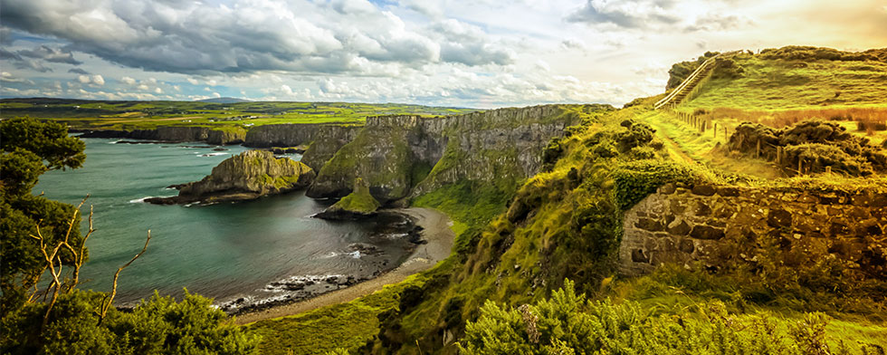 Grass-covered cliffs along Ireland's coast