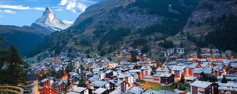 The Swiss village of Zermatt in the foothills of the Matterhorn